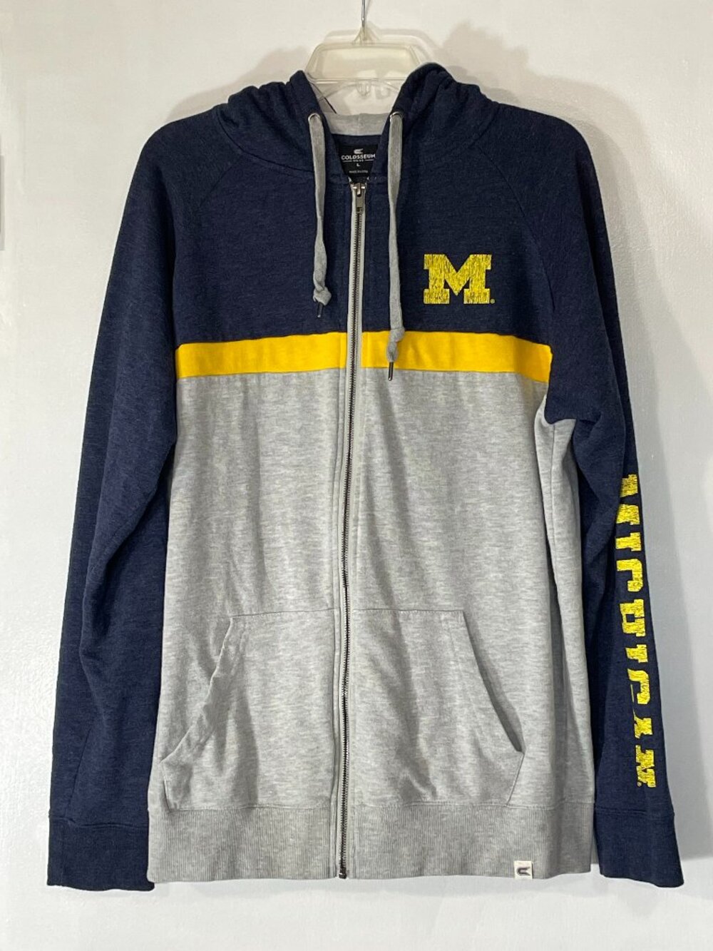 Men’s Michigan Full Zip Hoodie Gray/Navy Size Large Colosseum Light Stain